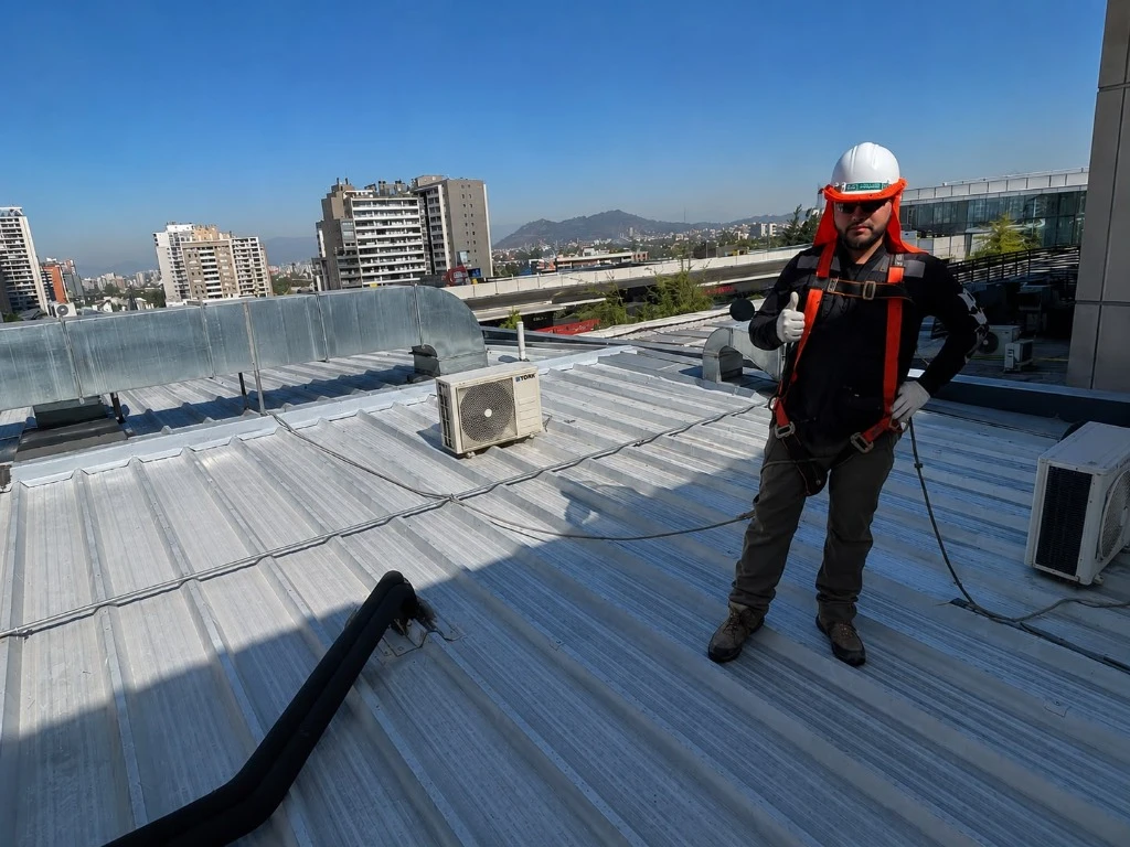 Técnico especialista CSZ Techos trabajando en reparación de techo